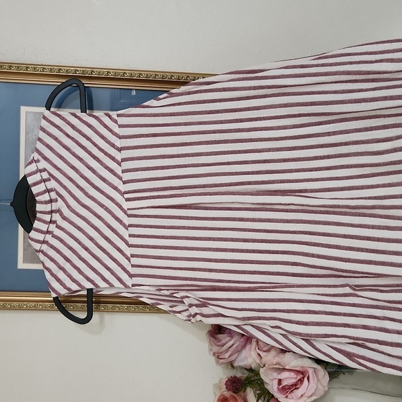 TShirt Dress Striped Sleeveless with Lace Hem Pockets Summer Beach Vacation - Picture 9 of 10